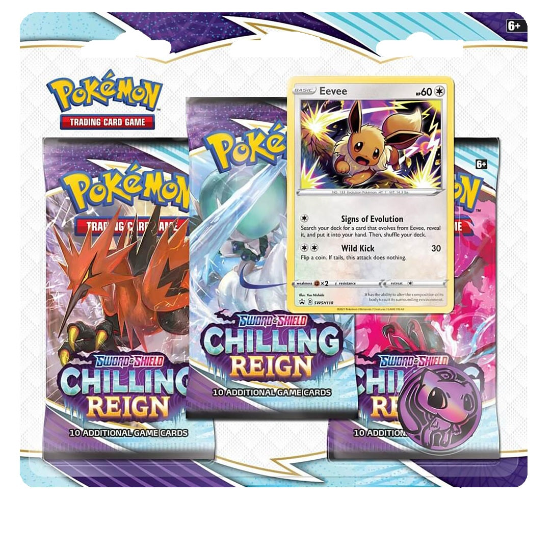 Pokemon TCG Sword & Shield Chilling Reign 3-Pack Blister (Eevee) - Fugitive Toys